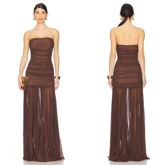 Retrofete Dresses & Skirts - Retrofete Adele Brown Chiffon Strapless Maxi Dress